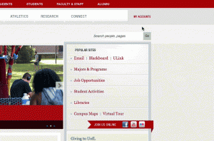 Access account logins from most UofL web pages, including the homepage, by clicking on the 'My Accounts' link.
