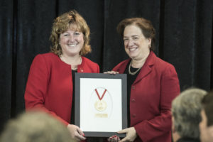 Brandeis School of Law Dean Susan Duncan (left) presents the Brandeis Medal to Supreme Court Justice Elena Kagan. 