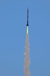 UofL's award-winning rocket mid-launch.