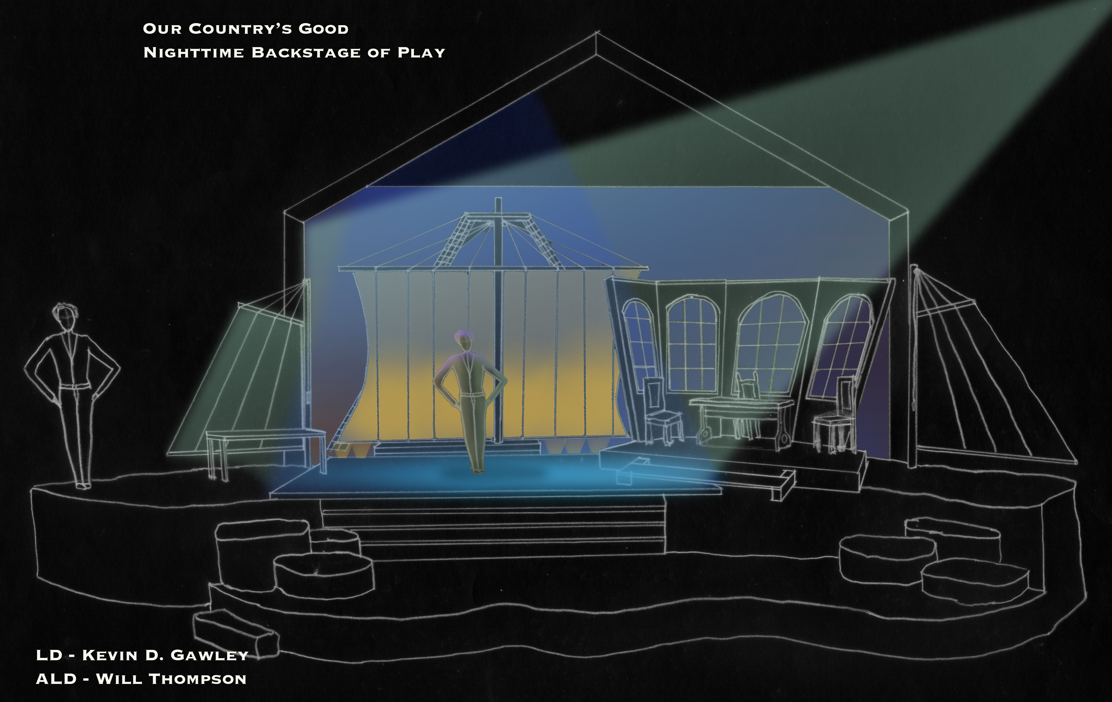 A scene sketch by Gawley from Theatre Arts' production of "Our Country's Good"