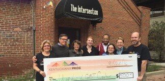 Mary Radcliffe (Board, Kentuckiana Pride Foundation), Brian Buford, Stacie Steinbock, Katy Garrison, Chaz Briscoe, Emily Noonan, Lisa Gunter, Rodney Coffman (Director, Kentuckiana Pride Foundation)