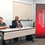 Drs. Thad Druffel (left), of Bert Thin Films and Mahendra Sunkara (right), of Advanced Energy Materials LLC, spoke at the pilot event of ShareIt, where UofL researchers share their experience with research commercialization.