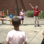 Space campers launch their film capsule "rockets" high into the air.