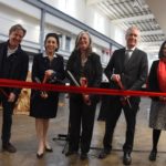 Gill Holland, Metro Councilwoman Barbara Sexton Smith, Dean Kimberly Kempf-Leonard, Mayor Greg Fischer and President Neeli Bendapudi prepare to cut the ribbon for renovated Portland space.