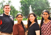 Chief editors of The Cardinal Edge, l to r, Sam Kessler, Jahnavi Sunkara, Betty Ngo and Priya Chandrashekhar