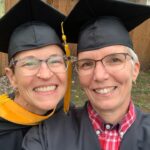 Diane Endicott and Kim Clark celebrate their College of Education and Human Development degrees earned this month.