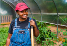 Mariel Gardner in her garden.