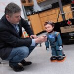 Dan Popa and other researchers at the Louisville Automation and Robotics Research Institute at the University of Louisville (LARRI) use social robots to focus on treating cognitive impairments in children on the autism spectrum. University of Louisville photo.