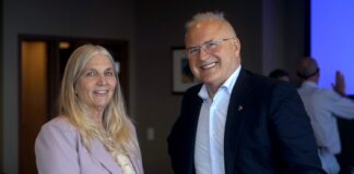 Susan Harkema and Yury Gerasimenko, recipient of the first Susan J. Harkema Pediatric NeuroRecovery Research Award. Photo courtesy CJ Levy.