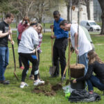 Students planting trees on Arbor Day