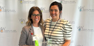 Tamara Iacono, wellness coordinator for UofL’s Get Healthy Now program, and Kristina Doan, associate director of communications and marketing in UofL's Office of Human Resources, at the Worksite Wellness Council of Louisville's Worksite Wellness Award reception May 14.