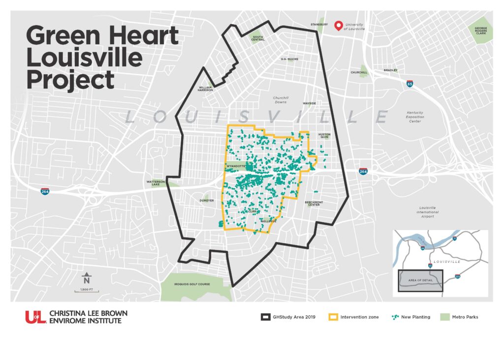 Map of the Green Heart Louisville Project study area. Graphic by University of Louisville. 