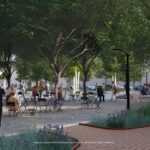 Rendering of new green space in downtown Louisville.