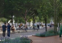 Rendering of new green space in downtown Louisville.