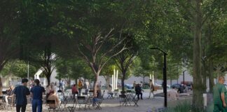 Rendering of new green space in downtown Louisville.