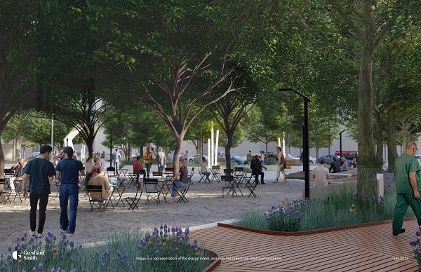 Rendering of new green space in downtown Louisville.