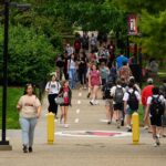 Students walking through the Belknap Campus.