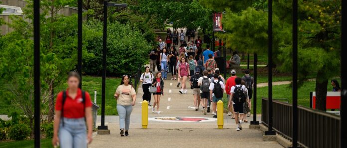 Students walking through the Belknap Campus.