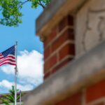 American flag on UofL's Belknap Campus.