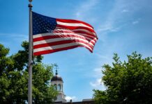 United States flag on a sunny day.