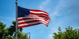 United States flag on a sunny day.