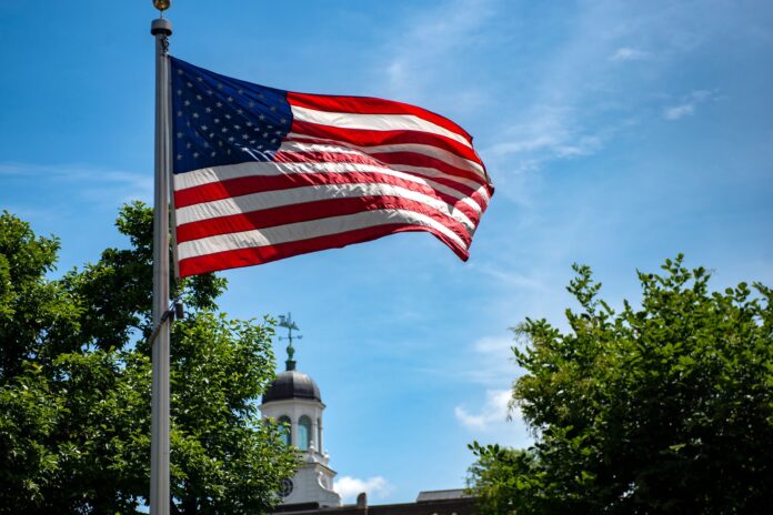 United States flag on a sunny day.