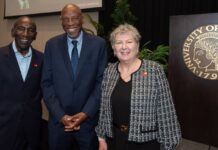 Lee Gill, Vice-President Office of Insitutional Equity, Geoffrey Canada and UofL President Kim Schatzel