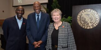 Lee Gill, Vice-President Office of Insitutional Equity, Geoffrey Canada and UofL President Kim Schatzel