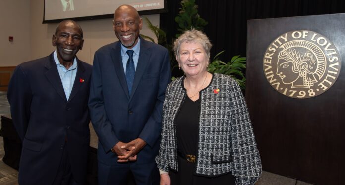 Lee Gill, Vice-President Office of Insitutional Equity, Geoffrey Canada and UofL President Kim Schatzel