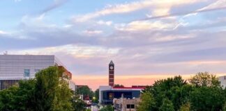 Sunrise over UofL's Belknap Campus.