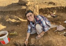 Woman at archaeological dig